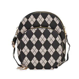 NEW Khaki and Black Rhombus Crossbody Bag with Long Strap